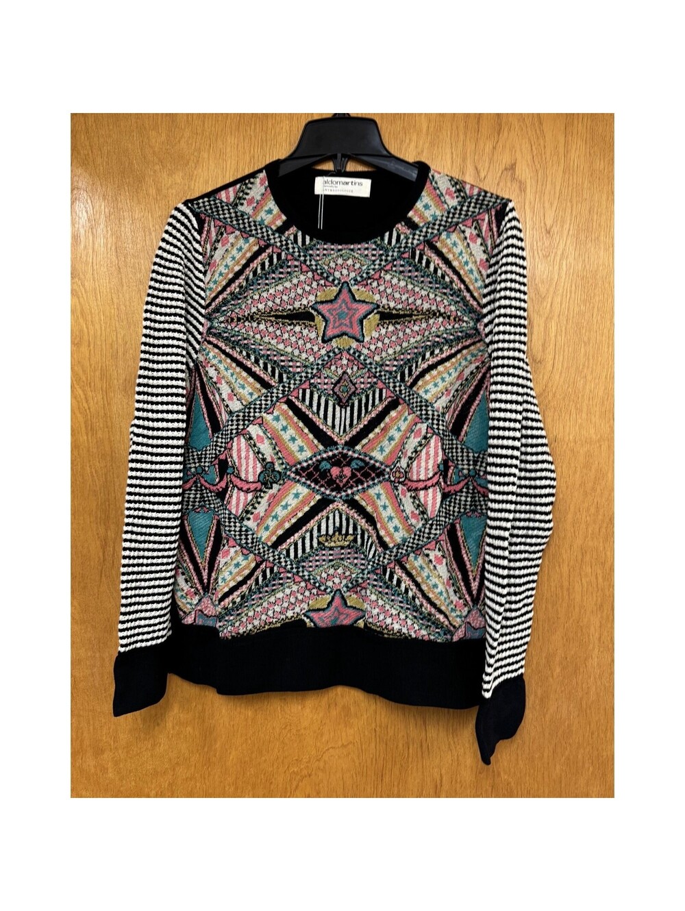 NEW Aldomartins Anthropologie Sweater Womens XL Pink Star Black Viscose Wool NWT